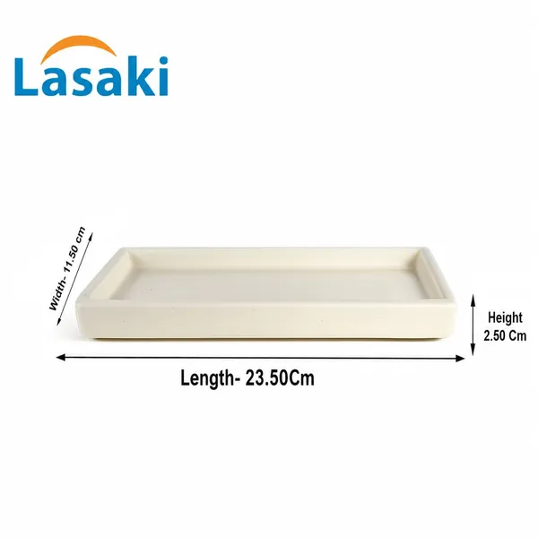 Lasaki_Slato_tray_ivory_HT25_set_of_2_|_rectangle_ceramic(Plates/Saucers)for_Pots,Planters,Flowers,Succulents|Decorative_Garden_Accessories|(L_-_23.5_X_W_-_11.5_X_H_-_2.5_cm)