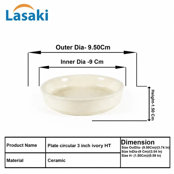 Lasaki_Plate_circular_3_inch_ivory_HT25_R3_set_of_2_|_round_ceramic(Plates/Saucers)for_Pots,Planters,Flowers,Succulents|Decorative_Garden_Accessories|(H_-_1.5_X_D_-_9.5_cm)