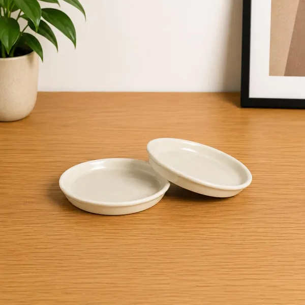 Lasaki_Plate_circular_4_inch_ivory_HT25_R4_set_of_2_|_round_ceramic_(Plates/Saucers)_for_Pots,_Planters,_Flowers,_Succulents_|_Decorative_Garden_Accessories_|_(H_-_2_X_D_-_13_cm)