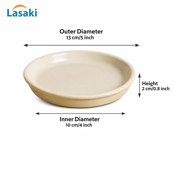 Lasaki_Plate_circular_4_inch_ivory_HT25_R4_set_of_2_|_round_ceramic_(Plates/Saucers)_for_Pots,_Planters,_Flowers,_Succulents_|_Decorative_Garden_Accessories_|_(H_-_2_X_D_-_13_cm)