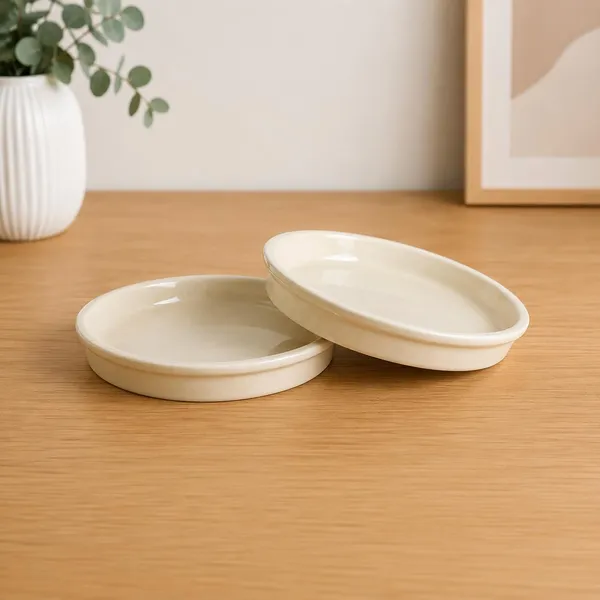 Lasaki_Plate_circular_6_inch_ivory_HT25_R6_set_of_2_|_round_ceramic_(Plates/Saucers)_for_Pots,_Planters,_Flowers,_Succulents_|_Decorative_Garden_Accessories_|_(H_-_2.5_X_D_-_16_cm)