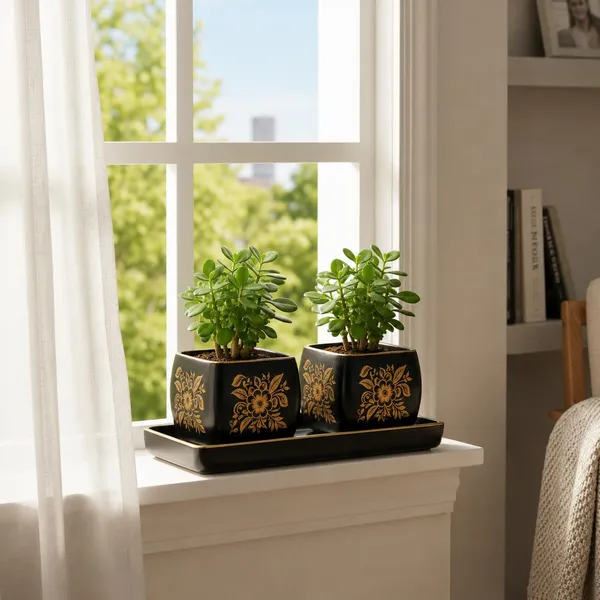 Lasaki_Nebi_hp1_set_of_2_with_slato_tray_black_gold_Ceramic_Pots_for_Indoor_Plants,Planters,Flower,gamla,Outdoor_(Plants_not_included)