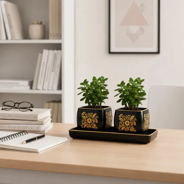 Lasaki_Nebi_hp1_set_of_2_with_slato_tray_black_gold_Ceramic_Pots_for_Indoor_Plants,Planters,Flower,gamla,Outdoor_(Plants_not_included)