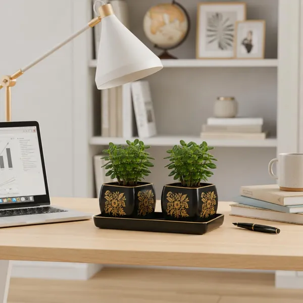 Lasaki_Nebi_hp1_set_of_2_with_slato_tray_black_gold_Ceramic_Pots_for_Indoor_Plants,Planters,Flower,gamla,Outdoor_(Plants_not_included)