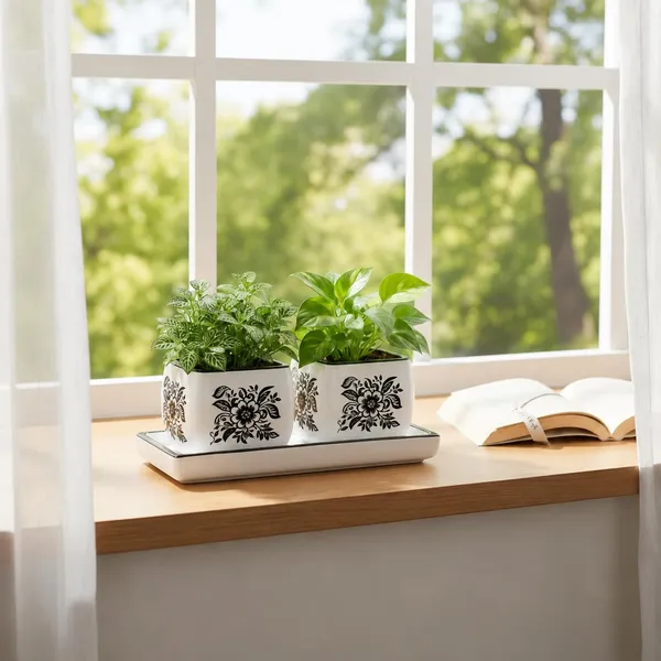 Lasaki_Nebi_hp1_set_of_2_with_slato_tray_white_black_Ceramic_Pots_for_Indoor_Plants,Planters,Flower,gamla,Outdoor_(Plants_not_included)