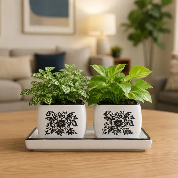 Lasaki_Nebi_hp1_set_of_2_with_slato_tray_white_black_Ceramic_Pots_for_Indoor_Plants,Planters,Flower,gamla,Outdoor_(Plants_not_included)