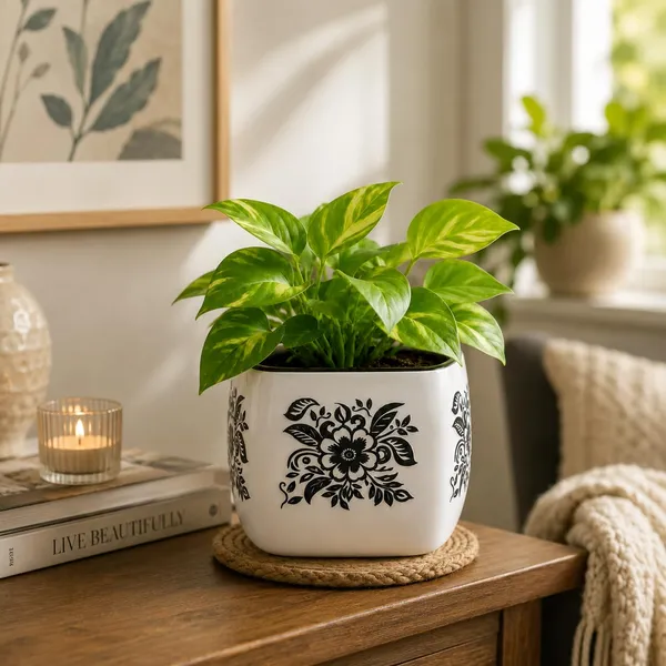 Lasaki_Nebi_hp1_white_black_Ceramic_Pots_for_Indoor_Plants,_Planters,gamla,Outdoor,Balcony,Home,Round,Garden,_Office_Decor,Succulent(L_-_9.5_X_W_-_9.5_X_H_-_8_cm)(Plants_not_included)