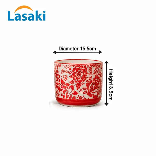 Lasaki_Orin_6d_sp1_red_Ceramic_Pots_for_Indoor_Plants,_Planters,gamla,Outdoor,Balcony,Home,Round,Garden,_Office_Decor,Succulent(H_-_13.5_X_D_-_15.5_cm)(Plants_not_included)