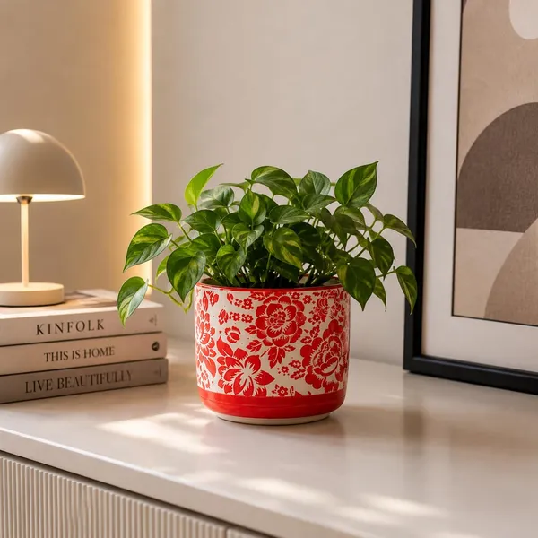 Lasaki_Orin_5d_sp1_red_Ceramic_Pots_for_Indoor_Plants,_Planters,gamla,Outdoor,Balcony,Home,Round,Garden,_Office_Decor,Succulent(H_-_11.5_X_D_-_13_cm)(Plants_not_included)