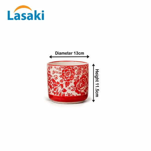 Lasaki_Orin_5d_sp1_red_Ceramic_Pots_for_Indoor_Plants,_Planters,gamla,Outdoor,Balcony,Home,Round,Garden,_Office_Decor,Succulent(H_-_11.5_X_D_-_13_cm)(Plants_not_included)