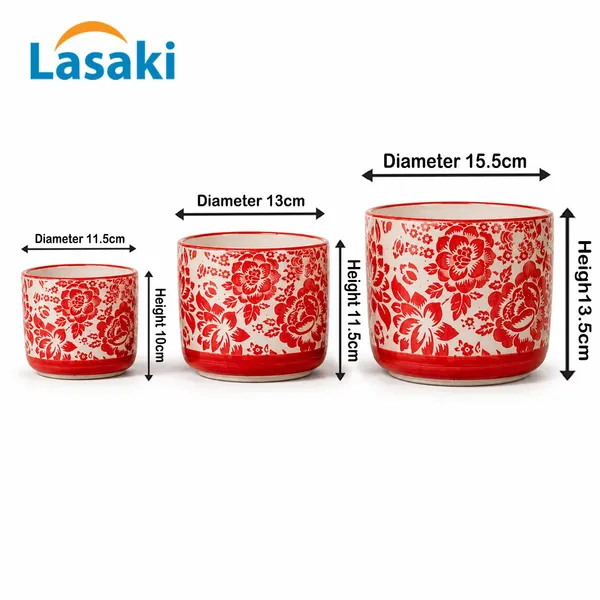 Lasaki_Orin_set_of_3_sp1_red_Ceramic_Pots_for_Indoor_Plants,_Planters,gamla,Outdoor,Balcony,Home,Round,Garden,_Office_Decor,Succulent(Plants_not_included)
