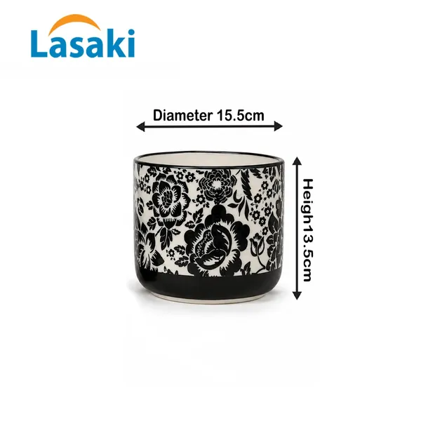 Lasaki_Orin_6d_sp1_black_Ceramic_Pots_for_Indoor_Plants,_Planters,gamla,Outdoor,Balcony,Home,Round,Garden,_Office_Decor,Succulent(H_-_13.5_X_D_-_15.5_cm)(Plants_not_included)