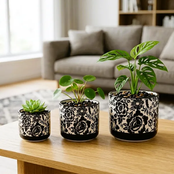 Lasaki_Orin_set_of_3_sp1_black_Ceramic_Pots_for_Indoor_Plants,_Planters,gamla,Outdoor,Balcony,Home,Round,Garden,_Office_Decor,Succulent(Plants_not_included)