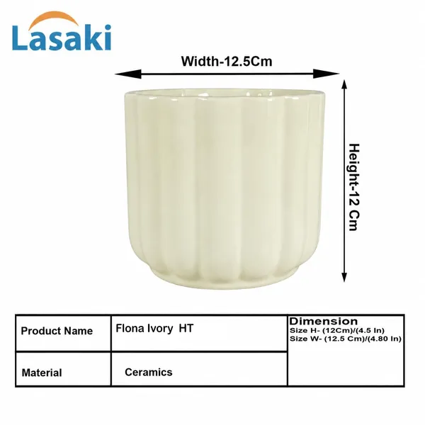 Lasaki_Flona_ivory_Ceramic_Pots_for_Indoor_Plants,_Planters,gamla,Outdoor,Balcony,Home,Round,Garden,_Office_Decor,Succulent(H_-_11.5_X_D_-_12.5_cm)(Plants_not_included)