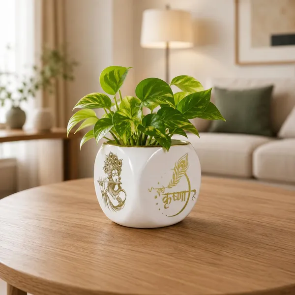 Lasaki_Aero_Krishna_gold_Ceramic_Pots_for_Indoor_Plants,_Planters,gamla,Outdoor,Balcony,Home,Round,Garden,_Office_Decor,Succulent(L-9_X_W_-_9_X_H_-_9_cm)(Plants_not_included)