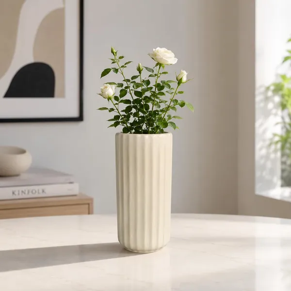 Lasaki_Ayla_big_vase_ivory_HT25_Ceramic_Flower_Vase_for_Living_Room,_Bedroom,_Dining_Table,_Home_Decoration,_Artificial_Flowers|D-_7_X_H_-_15_cm|Flowers_not_included