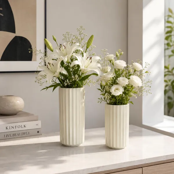 Lasaki_Ayla_set_of_2_vase_ivory_HT25_Ceramic_Flower_Vase_for_Living_Room,Bedroom,Dining_Table,Home_Decoration,Artificial_Flowers|Big:D-_7_X_H_-_15_cm,_Small:D-_6.5_X_H_-_13_cm|Flowers_not_included