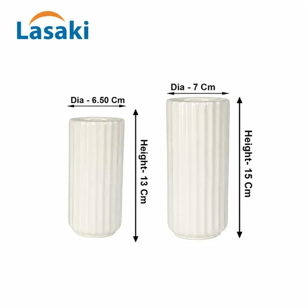 Lasaki_Ayla_set_of_2_vase_ivory_HT25_Ceramic_Flower_Vase_for_Living_Room,Bedroom,Dining_Table,Home_Decoration,Artificial_Flowers|Big:D-_7_X_H_-_15_cm,_Small:D-_6.5_X_H_-_13_cm|Flowers_not_included