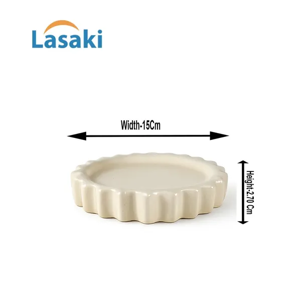 Lasaki_Celty_tray_ivory_HT25_set_of_2_|_round_ceramic_(Plates/Saucers)_for_Pots,_Planters,_Flowers,_Succulents_|_Decorative_Garden_Accessories_|_(H_-_2.5_X_D_-_14.5_cm)