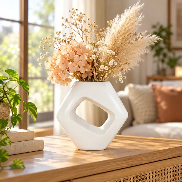 Lasaki_Ora_Ceramic_Donut_Flower_Vase,_Hand_Painted_Matte,_7_Inch_(White)