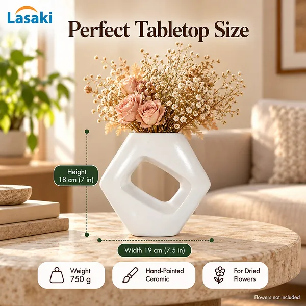 Lasaki_Ora_Ceramic_Donut_Flower_Vase,_Hand_Painted_Matte,_7_Inch_(White)