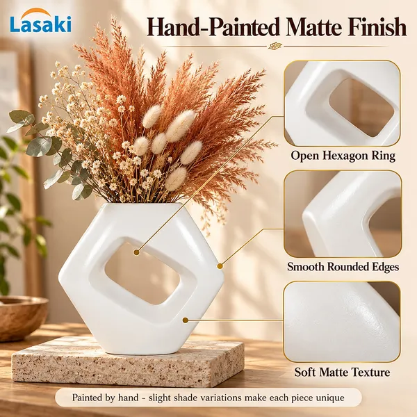 Lasaki_Ora_Ceramic_Donut_Flower_Vase,_Hand_Painted_Matte,_7_Inch_(White)