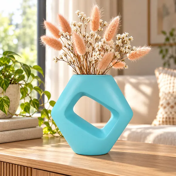 Lasaki_Ora_Ceramic_Donut_Flower_Vase,_Hand_Painted_Matte,_7_Inch_(Aqua_Blue)