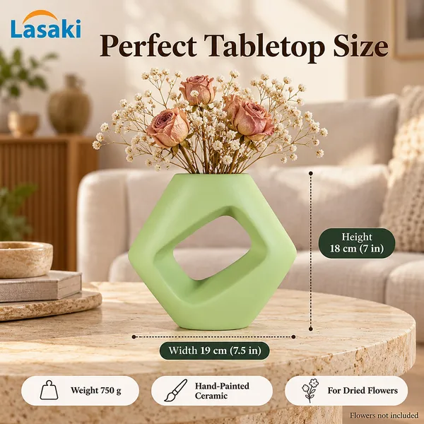 Lasaki_Ora_Ceramic_Donut_Flower_Vase,_Hand_Painted_Matte,_7_Inch_(Mint_Green)