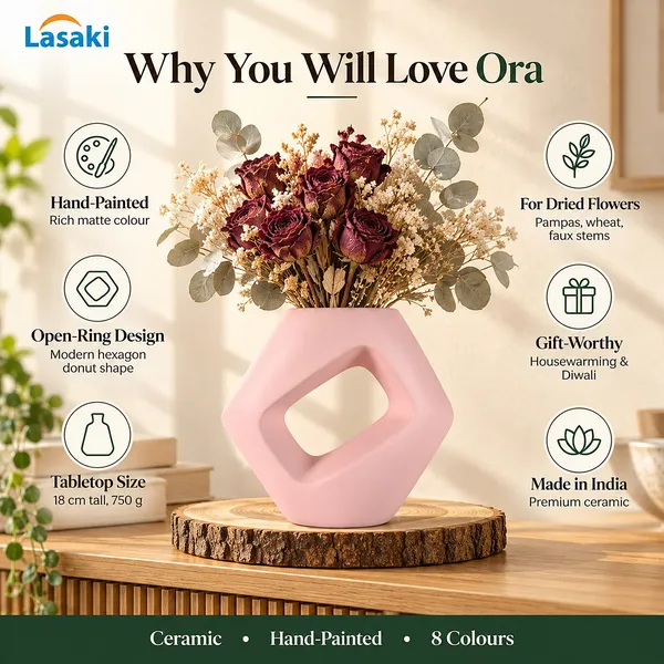Lasaki_Ora_Ceramic_Donut_Flower_Vase,_Hand_Painted_Matte,_7_Inch,_Pink