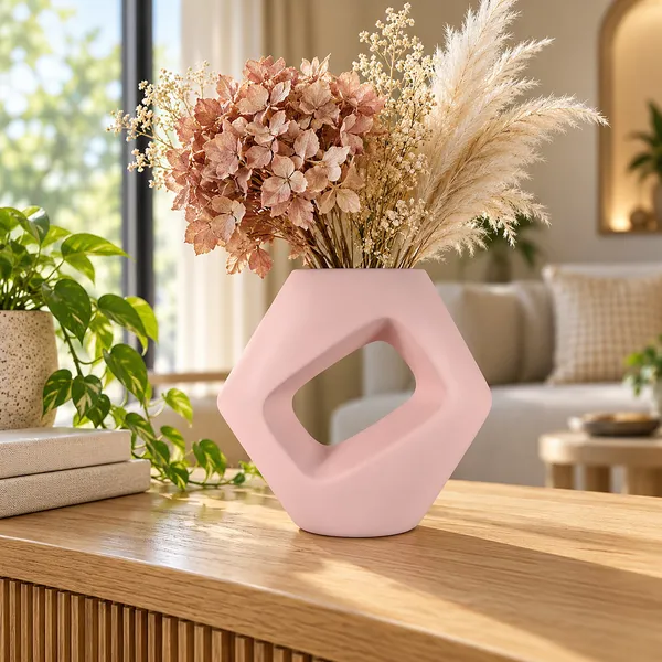 Lasaki_Ora_Ceramic_Donut_Flower_Vase,_Hand_Painted_Matte,_7_Inch,_Pink