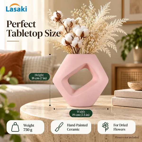 Lasaki_Ora_Ceramic_Donut_Flower_Vase,_Hand_Painted_Matte,_7_Inch,_Pink