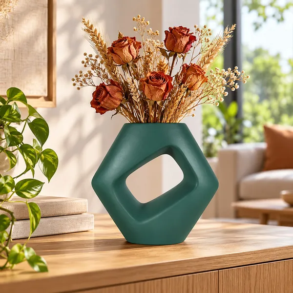 Lasaki_Ora_Ceramic_Donut_Vase,_Hand_Painted,_7_Inch,_Deep_Jungle_Green