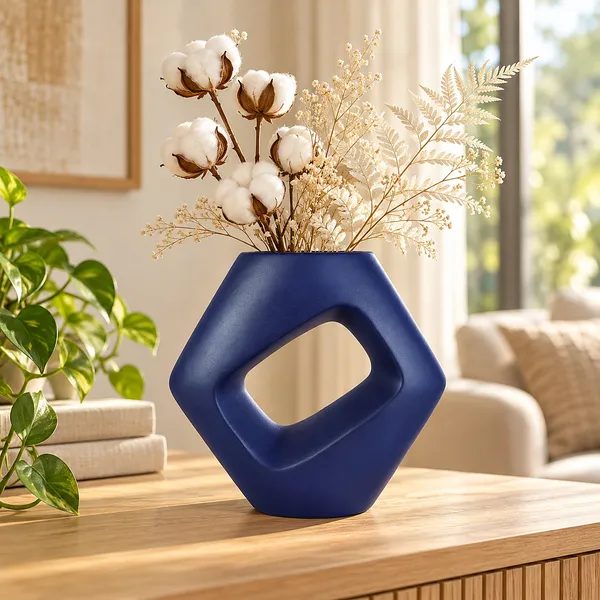 Lasaki_Ora_Ceramic_Donut_Flower_Vase,_Hand_Painted_Matte,_7_Inch,_Navy_Blue