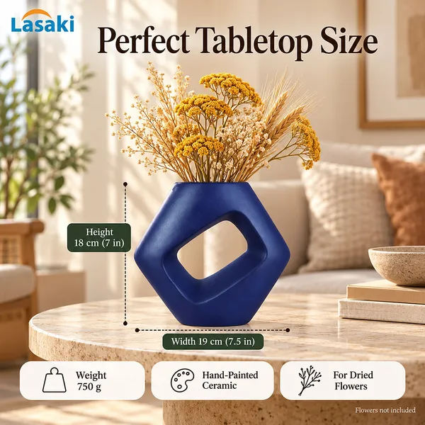 Lasaki_Ora_Ceramic_Donut_Flower_Vase,_Hand_Painted_Matte,_7_Inch,_Navy_Blue