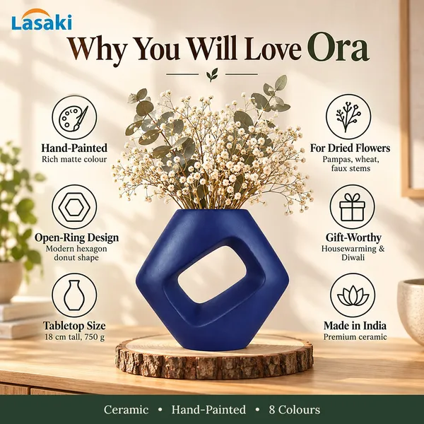 Lasaki_Ora_Ceramic_Donut_Flower_Vase,_Hand_Painted_Matte,_7_Inch,_Navy_Blue