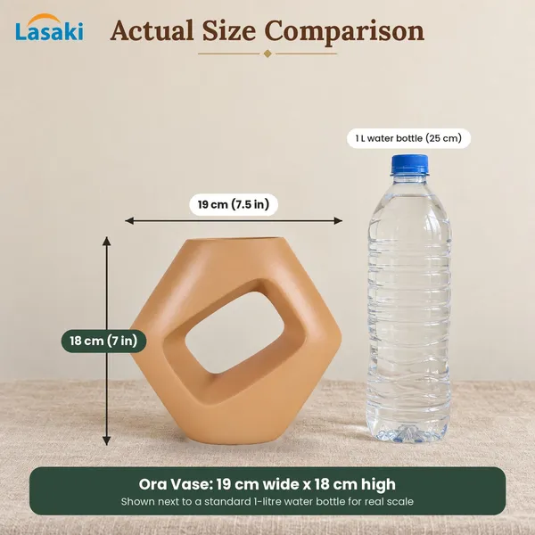 Lasaki_Ora_Ceramic_Donut_Vase,_Hand_Painted_Matte,_7_Inch,_Ginger_Tan