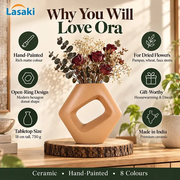 Lasaki_Ora_Ceramic_Donut_Vase,_Hand_Painted_Matte,_7_Inch,_Ginger_Tan