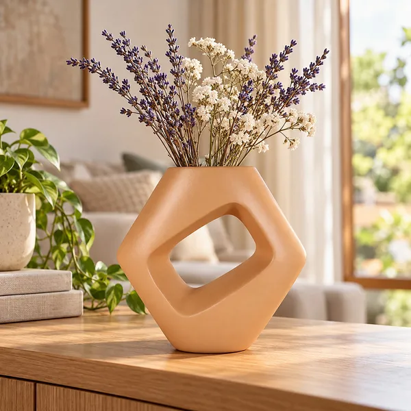 Lasaki_Ora_Ceramic_Donut_Vase,_Hand_Painted_Matte,_7_Inch,_Ginger_Tan