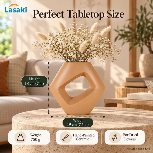 Lasaki_Ora_Ceramic_Donut_Vase,_Hand_Painted_Matte,_7_Inch,_Ginger_Tan