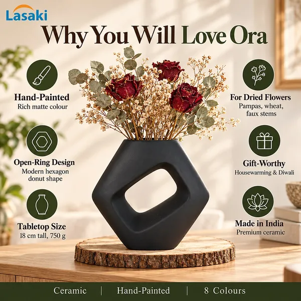 Lasaki_Ora_Ceramic_Donut_Flower_Vase,_Hand_Painted_Matte,_7_Inch,_Black
