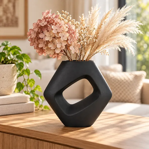 Lasaki_Ora_Ceramic_Donut_Flower_Vase,_Hand_Painted_Matte,_7_Inch,_Black