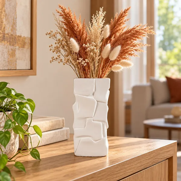 Lasaki_Crato_Ceramic_Flower_Vase,_Hand_Painted_Matte,_7_Inch,_White
