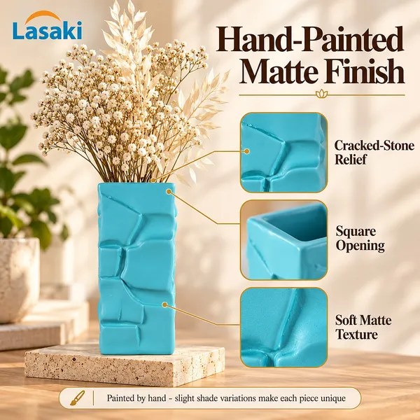 Lasaki_Crato_Ceramic_Flower_Vase,_Hand_Painted_Matte,_7_Inch,_Aqua_Blue