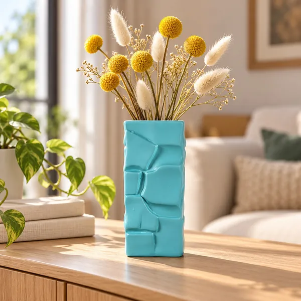 Lasaki_Crato_Ceramic_Flower_Vase,_Hand_Painted_Matte,_7_Inch,_Aqua_Blue