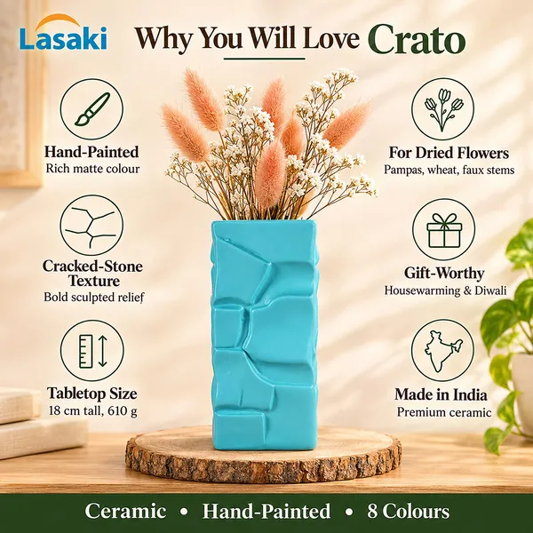 Lasaki_Crato_Ceramic_Flower_Vase,_Hand_Painted_Matte,_7_Inch,_Aqua_Blue