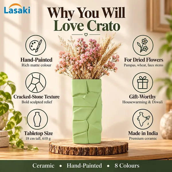 Lasaki_Crato_Ceramic_Flower_Vase,_Hand_Painted_Matte,_7_Inch,_Mint_Green