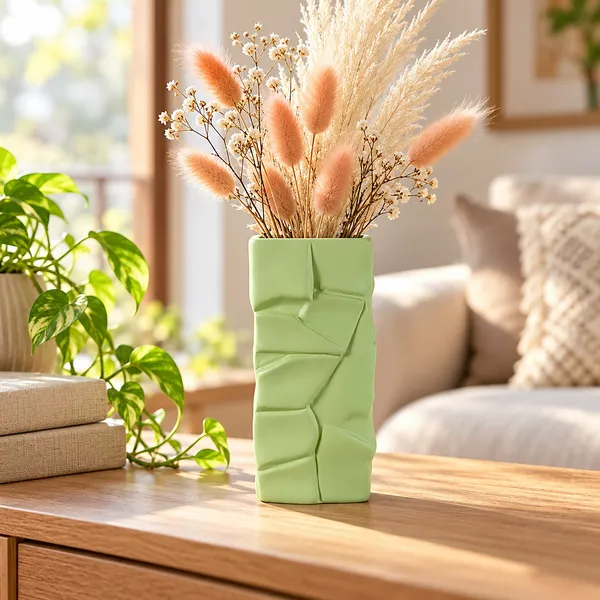 Lasaki_Crato_Ceramic_Flower_Vase,_Hand_Painted_Matte,_7_Inch,_Mint_Green