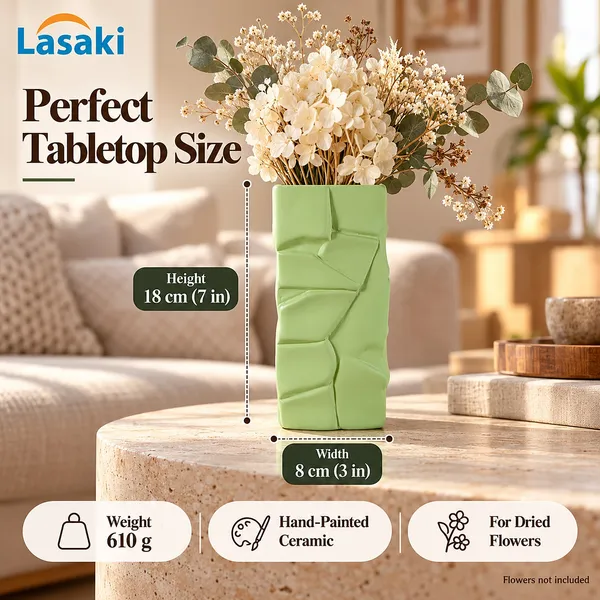 Lasaki_Crato_Ceramic_Flower_Vase,_Hand_Painted_Matte,_7_Inch,_Mint_Green