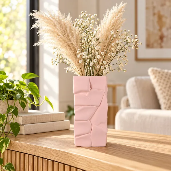 Lasaki_Crato_Ceramic_Flower_Vase,_Hand_Painted_Matte,_7_Inch,_Pink