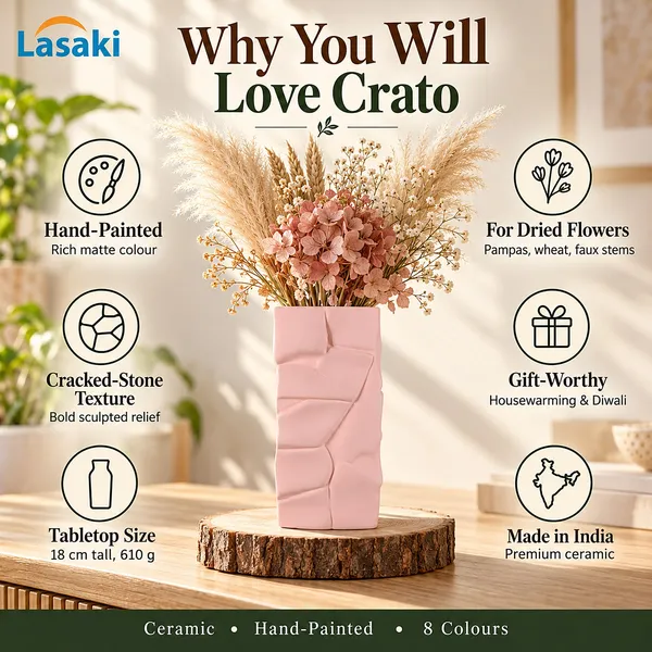 Lasaki_Crato_Ceramic_Flower_Vase,_Hand_Painted_Matte,_7_Inch,_Pink